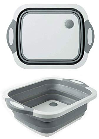 Collapsible Washing Up Bowl, Innovations Multi Function Bowl Drying Rack, Portable Cutting Board, Retractable Drain Washing Basket Basin Vegetable Fruit Tray for for Camping, Picnic, Kitchen CB-01