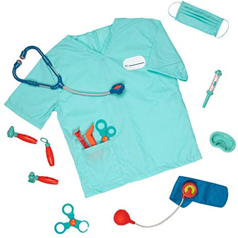 Battat - Kleiner Arztkoffer - Arztkoffer für Kinder - Kinder Doktor Spielset mit Kostüm - 11 Medizinische Werkzeuge mit Maske und Scrub Top - Spielzeugset zum Vorspielen - 3 Jahre +