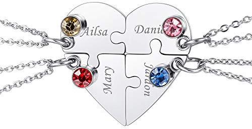MeMeDIY Personalisierte Herz Anhänger Puzzle Halskette Name für Paare Männer Frauen Gravur für Freund Freundin Edelstahl Liebhaber Set Schmuck Familie Liebe Freundschaft(4 Stücke)