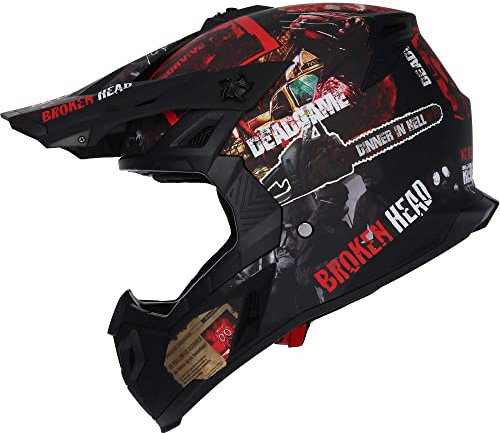 Broken Head Resolution - Motorrad-Helm Für MX, Motocross, Sumo und Quad - Matt-schwarz & Rot - Größe M (57-58 cm)