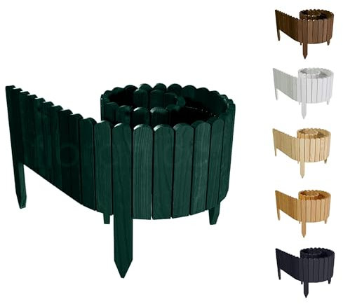 Floranica Rollborder Clôture Flexible en Bois de pin 200 x 20 cm Vert Bordure de Parterre de Gazon Décoration Clôture de Jardin Exterieur pour vergers Palissade en Bois