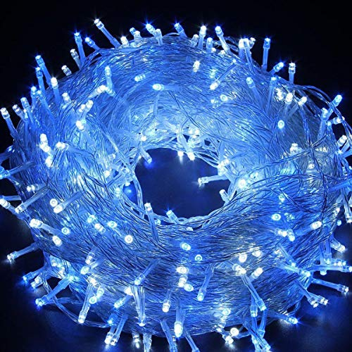 Kyllog Guirlande Lumineuse, 30M 300 LED Eclairage Décoration Intérieur et Extérieur, 8 Modes Etanche IP44 Fairy Lights pour Décoration Maison, Fête, Noël, Mariage, Câble Transparent, bleu