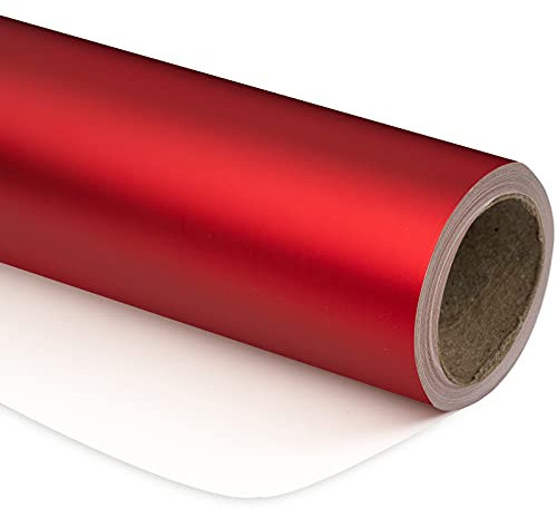 RUSPEPA Papier D'Emballage Métallique Rouge - Mini Rouleau - Papier Mat De Couleur Unie Parfait Pour Mariage, Anniversaire, Noël, Baby Shower - 44 cm X 10 m