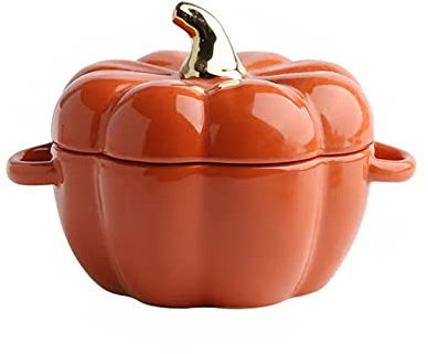 HOUHOUYIBA Ceramic Pumpkin Soup Bowl with Lid,Ceramic Stew Pot Pumpkin Shape Storage Jar,Steam Soup Bowl Ramen Noodle Soup Rice Bowl Steaming Cup for Home Kitchen Egg Custard (Orange)