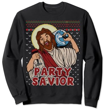Party Savior Jesus Santa Claus Bier Ugly Christmas Sweater Sweatshirt