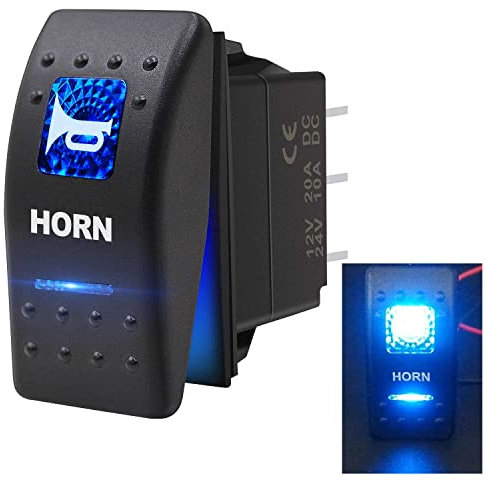 Taiss Interruttore a Bilanciere Momentaneo Con LED Blu 5 Pin 20A - Clacson 12v-24v per Auto, Camion, Barca A11625B-BU