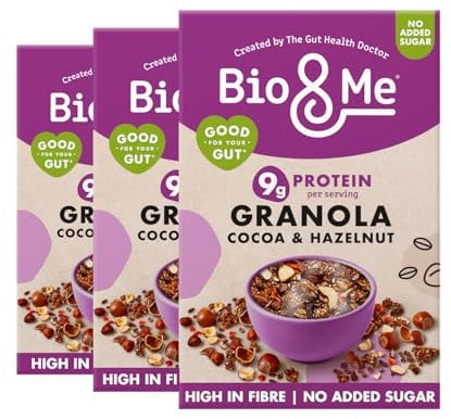 Bio&Me: Cocoa Hazelnut Granola 3- Pack (3 x 360g) - High in protein and Fibre, Gut-Loving, Vegan, No Added Sugar