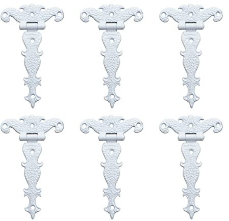 INCREWAY Antike Schrankscharniere, Zinklegierung, dekorative Retro-geschnitzte T-Riemen-Scharniere für Türen, Schränke, Schmuckschatulle, Weiß, 6 Stück