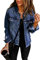 Necooer Blue Jeansjacken Für Damen Mode Fransen Boyfriend Washed Denim Jean Coat Jacket Outwear Blau,S
