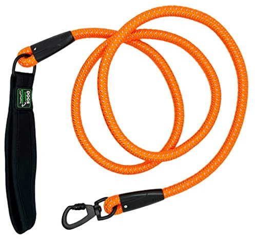 Strapazierfähige Hundeleine aus Kletterseil, reflektierend mit Soft Grip Griffschlinge, 1.80 m x Ø13mm, für das tägliche Gassigehen und Trainieren, passend für Hunde bis 24 Kg (Neonorange)
