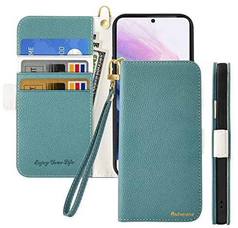 Butnyeoe Handyhülle für Samsung Galaxy A71 Klappbar Hülle,Litschi Textur Leder Wallet Schutzhülle Tasche Flip Cover Case,Magnetic Closure Klapphülle mit Kartenfach Standfunktion,Blau Grün