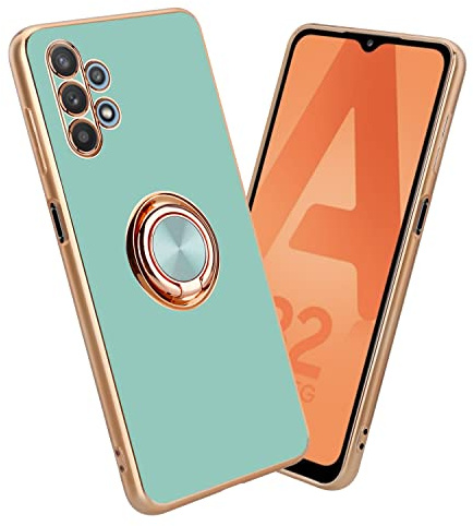 Cadorabo Hülle kompatibel mit Samsung Galaxy A32 5G Schutzhülle TPU Silikon Case mit Ring Design mit Kameraschutz Slim Kratzfest Weiche Gummi mit Rundumschutz Case Hülle für Galaxy A32 5G in Türkis