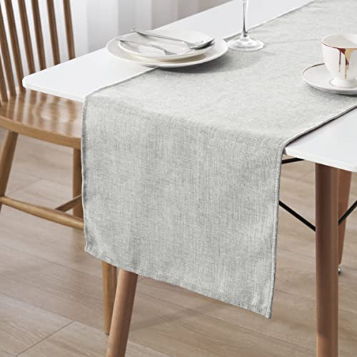 Decomira Tischläufer wasserabweisend Leinen-Optik - Fleckschutz, abwaschbar - Als Garten-Tischdecke Outdoor für Esstisch - Grau - 30x100 cm