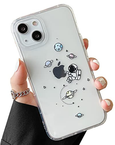 ZTOFERA Durchsichtige Hülle Kompatibel mit iPhone 14, Ultra Dünn Klare Silikon Case Stoßfest Schutzhülle mit Planet Sterne Astronaut Muster Mädchen Handyhülle für iPhone 14, Astronaut Hug
