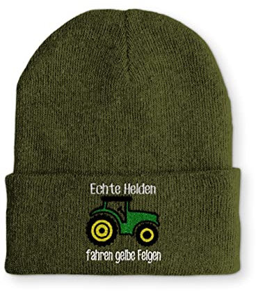 tshirtladen Echte Helden fahren gelbe Felgen Statement Wintermütze lustiges Statement für den Winter, Farbe: Olive