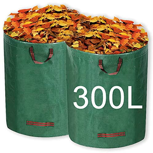 Lot de 2 sacs poubelle de jardin réutilisables de 300 l avec poignée pour ramasser les plantes, les déchets et les feuilles