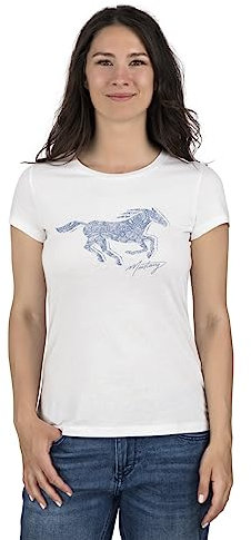 MUSTANG Damen T-Shirt Rundhals O-Neck Basic Slim Fit Kurzarm Logo Print Sommer Shirt 100% Baumwolle Weiß Blau Grün Rot S M L XL XXL, Größe:M, Farbe:Weiß (1014029-2045)
