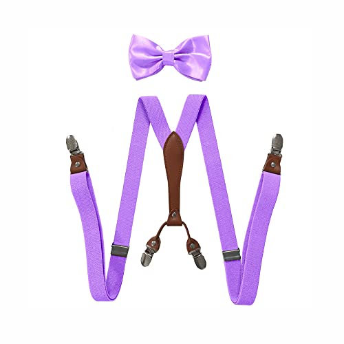 BaronHong Set di bretelle con papillon per donne e uomini, 2,5 cm di larghezza, a forma di Y, con 4 clip, bretelle regolabili per matrimoni eventi formali, Viola chiaro., M