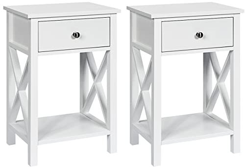 GIANTEX Nachttisch 2er Set, Beistelltisch mit Schublade, Nachtschrank Nachtkommode Nachtkonsole 2 Ebenen, Sofatisch Couchtisch Holz, Kleiner Flurtisch Telefontisch modern, 40x30x61,5 cm (2, Weiß)