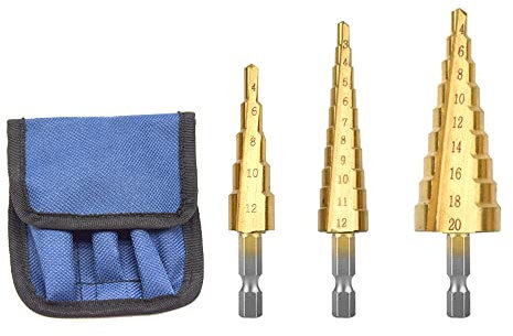 CEEYSEE 3 Pezzi HSS Trapano in Titanio Hex Fresa Conica Trapano a Gradini Punte Coniche per Legno, Plastica, Metallo, Alluminio - Metriche 3-12 mm / 4-12 mm / 4-20 mm