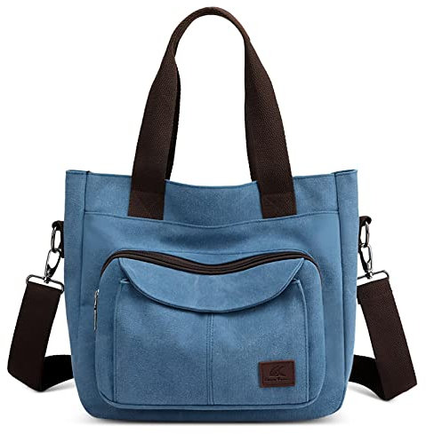 DIRRONA Moda Bolsa de Mujer Bandolera de Mujer Varios Bolsillos Lona Bolsas de Hombro Casual Viajar Trabaja Escuela Compras Impermeable Bolsa Mujer Crossbody Bolso Correa de Hombro Azul