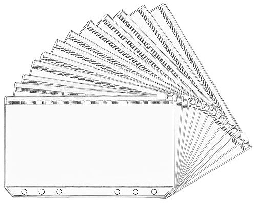 12 Stück binder taschen a6, PVC 6-Loch zipper beutel,Wasserdicht Kunststoff budget binder,dokumententasche a6,klarsichthüllen a6,budget planner zubehör, foldersys