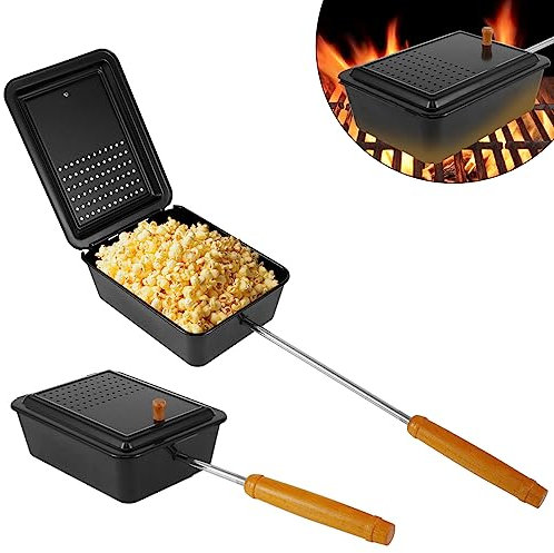 Airener Nonstick Popcorn Pot with Removable Long Handle - Sturdy Iron Popper for Camping Party