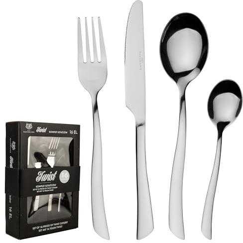 KARL HAUSMANN Besteck Set 4 Personen, 16 teilig Edelstahl 18/0 Besteckset Silber - Essbesteck mit Messer Gabel Löffel Teelöffel und Dessertgabeln, Hochglanz, Spülmaschinenfest