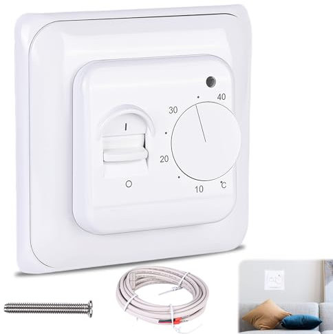 Raumthermostat Fußbodenheizung 230V 16A Mechanischer Raumthermostat mit Fühler Manueller Raumthermostat Mechanisch Thermostat Fussbodenheizung Unterputz Weiß