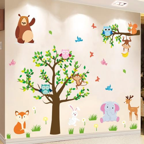 Arawat Tree Wandtattoo Dekoration für Schlafzimmer Zoo Wandaufkleber für Wohnzimmer Tier Kinderzimmer Wandtattoo für Schlafzimmer Wanddekor Wandtattoo 3D DIY Wandtattoo als Dekorationen