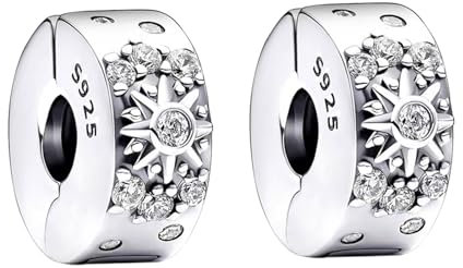 Amuefer Sliver Sun Clip Charms für Armbänder 925 Sterling Silber mit Cubic Zirkonia Spacer Geburtstag Weihnachten Schmuck Geschenke für Frauen-2 Stücke