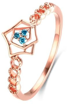 Finger Rings Women, Ring Blauer Stein Damen 9 Karat Roségold 9K Größe 53 (16.9) Saphir Rundschliff Blau Personalisiert Für Muttertag