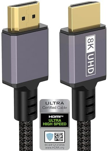 10K 8K 4K HDMI Cable 2M, Certified 48Gbps Ultra High Speed Braided HDMI® Cable 8K120 4K120 144Hz RTX 3080 eARC HDR10 HDCP 2.2&2.3 D-olby Compatible for Latest Game Console, Projector, Soundbar