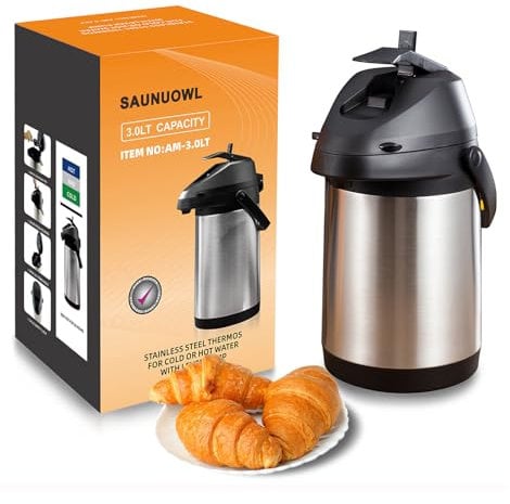 Airpot - Dispensador térmico de café con bomba, jarra de café térmica para mantener el calor, doble pared, aislado, acero inoxidable, palanca de acción para agua caliente/fría (tamaño: 3 L)
