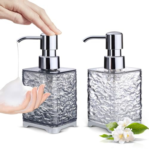 LELE LIFE Schaumseifenspender aus Acryl, schäumender Handseifenspender mit silberfarbener Pumpe, 300 ml nachfüllbare Badezimmer-Schaumseifenspenderflasche, transparent + transparent, grau,