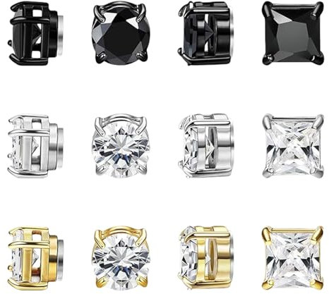 Goiern 6 Paar Ohrringe Herren, Magnet Ohrstecker Herren, Magnetische Edelstahl Ohrringe Männer CZ-Intarsien Nicht Durchbohrend Ohrringe für Herren Jungen Damen