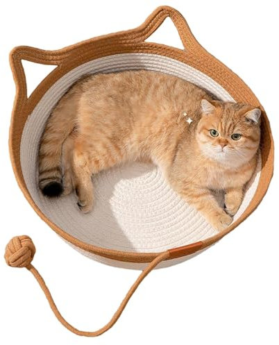 Gewebter Katzenkorb, Katzenbett, Seil, gewebter Korb, niedliches Katzenbett für Katzen und Kätzchen, Baumwollseil, Hundebett mit Griff, kratzfest, atmungsaktiv, faltbares Haustierbett, Katzennest,