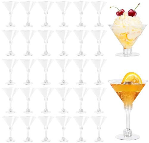 Mispudin 30 Pezzi Bicchieri da Martini in Plastica, 150ml/5oz Riutilizzabili Bicchieri da Margarita, Bicchiere Martini Trasparente, Bicchieri Margarita Cocktail per Compleanni, Matrimoni, Feste