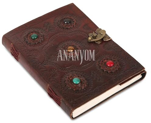 Handcrafted Leather Journal Notebook for Writing 200 Pages 10x7 Black, Sun & Moon Design, Hand Embossed, White Paper, Brass Clasp Lock, Unlined Paper, Perfect for Writing, Sketching, and Travel Diary