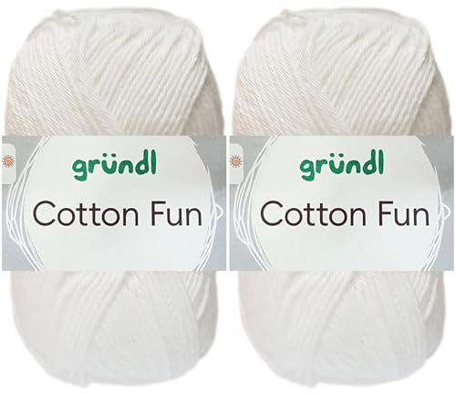 2x50 Gramm Gründl Cotton Fun Häkelgarn aus 100% Baumwolle inkl. Anleitung für Meerschwein (01 Weiss)
