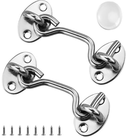 Gancio cabina 2 pezzi gancio chiusura porta con 1 adesivo da parete anti-collisione, serratura a gancio per porta in acciaio inox, con viti di montaggio, per finestra, porta di fienile, porta di