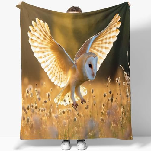 Flanelldecke Kuscheldecke Braun für Couch leichte weiche gemütliche All Seasons Lounge Wohnzimmer-Deko-Decke, 3D Natur Eule Gras Drucken Wohndecke Warm Decke 200 x 220 cm