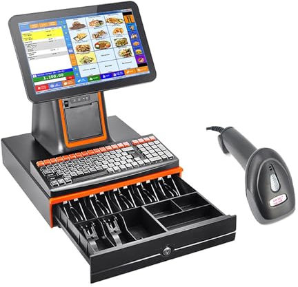 Caisse Enregistreuse Intelligente,Écran HD Rotatif De 15,6 Pouces Avec Imprimante De Tickets Intégrée,Moniteur Numérique De Caisse À Écran Tactile,Système De Caisse Enregistreuse For Petites Entrepris
