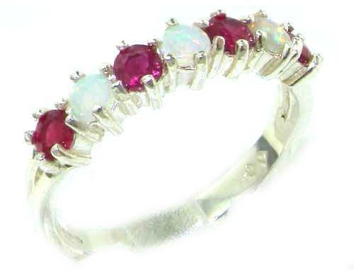 Luxus Damen Ring Solide 18 Karat (750) Weißgold mit Opal und Rubine - Verfügbare Größen : 47 bis 68