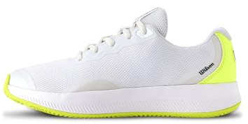 Wilson Intrigue Lite Women's Tennis Shoes, Female-Focused Design, Provides Dynamic Comfort and Adaptable Court Play, Colour: White/Safety Yellow/Navy Blazer, Size: 9