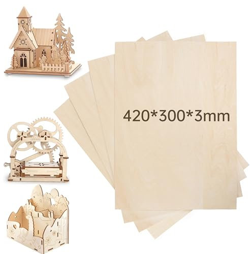Foshird 4pcs Sperrholzplatte 3mm Lindenholz Bastelholz Holzplatte zum Basteln Multiplex Platte für Deko Laser Schnitzen Gemälde Geschenk - 420 * 300 * 3mmm