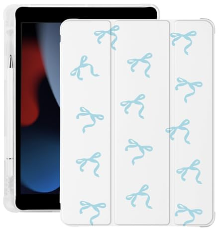 BlHMCASE Cute Blue Bow Kawaii for iPad (A16) 11th Generation Case 11 Inch 2025, for iPad 10th Generation Case 10.9 Inch 2022 with Pencil Holder, Auto Sleep/Wake, White Leather Soft TPU Back Cover