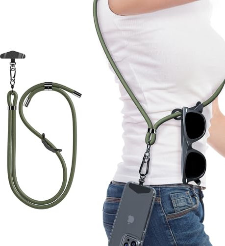 TUSEASY Chaîne de téléphone portable universelle - 8 mm - Avec support en acier inoxydable - Cordon réglable pour téléphone portable iPhone 16/15/14/13 Pro, Samsung, accessoire de téléphone portable