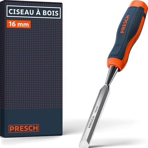 Presch Wood Chisel 16mm - Perfectly Polished for immediate use - for Professionals with 25° Angle - Robust Metal Impact Cap for Long-Lasting use - Ergonomic Handle for a Secure Hold