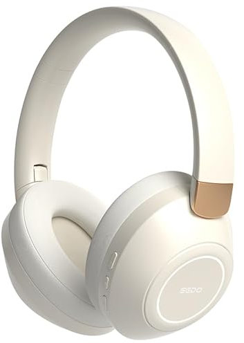 Hybrid Active Noise Cancelling Bluetooth Headphones Over Ear,60H Playtime,Hi-Res Audio, Deep Bass,Foldable Lightweight Bluetooth 5.3 Headphones for Travel/Office/Cellphone/PC (White)